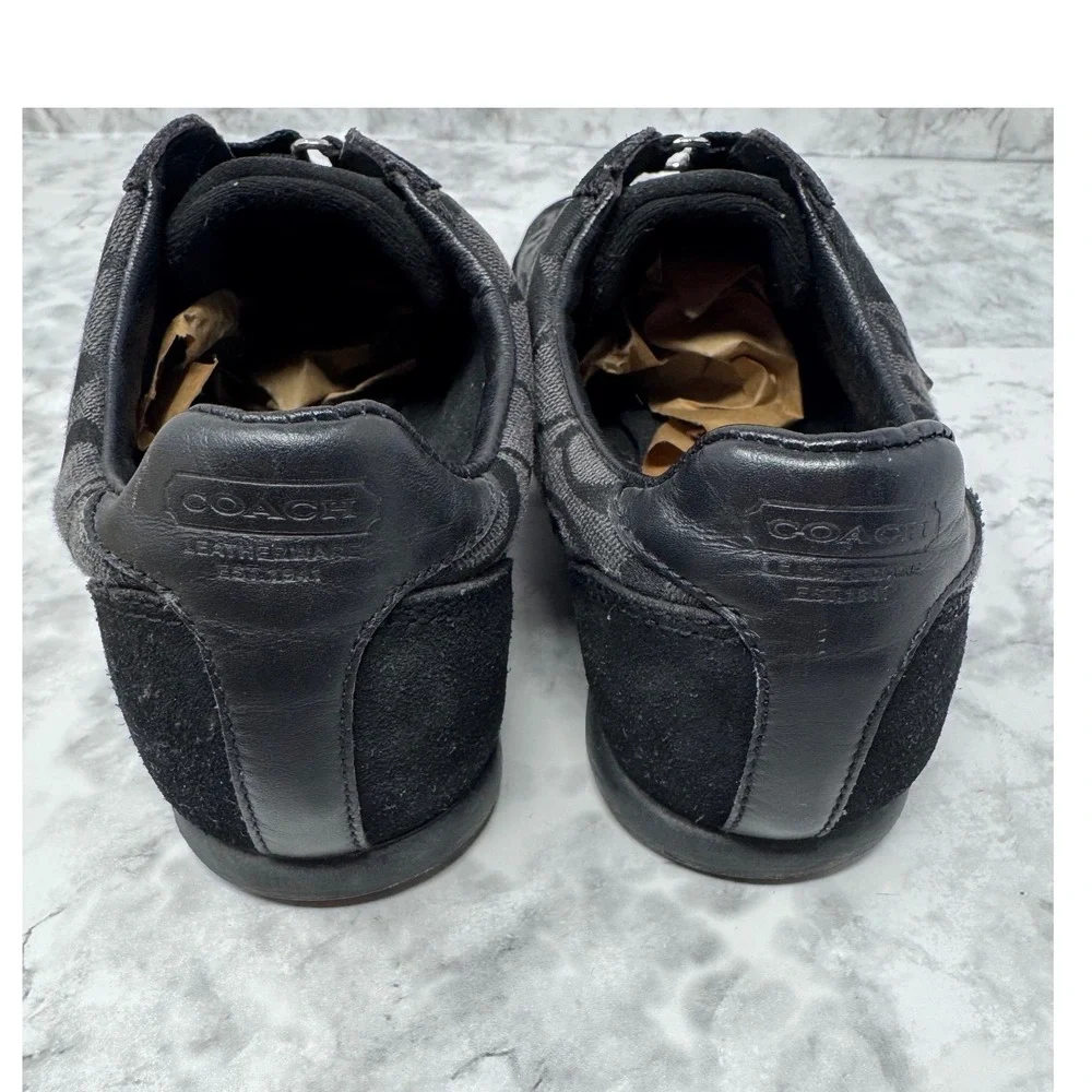 Coach Signature 🖤Jacquard Z-Strap Sneakers Black Grey Suede Trim Low Top Shoes - Picture 11 of 12